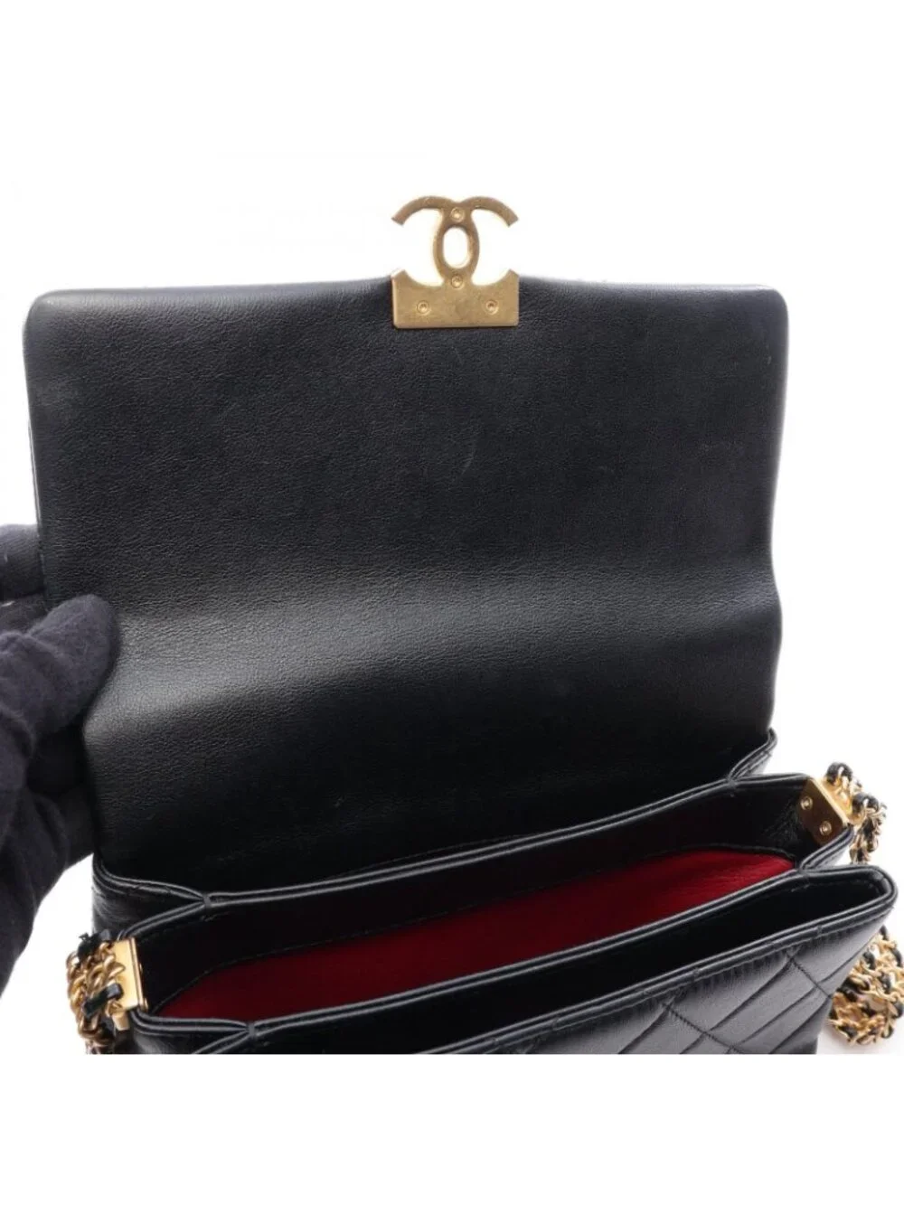 Chanel Shoulder Bag Quilted Black Lambskin Small Flap Chain
